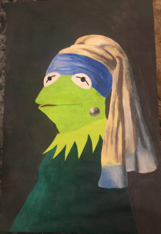 In her painting, “Frog with a Pearl Earring,” Junior Ashley Guan sought after an artwork by Dutch painter Johannes Vermeer.